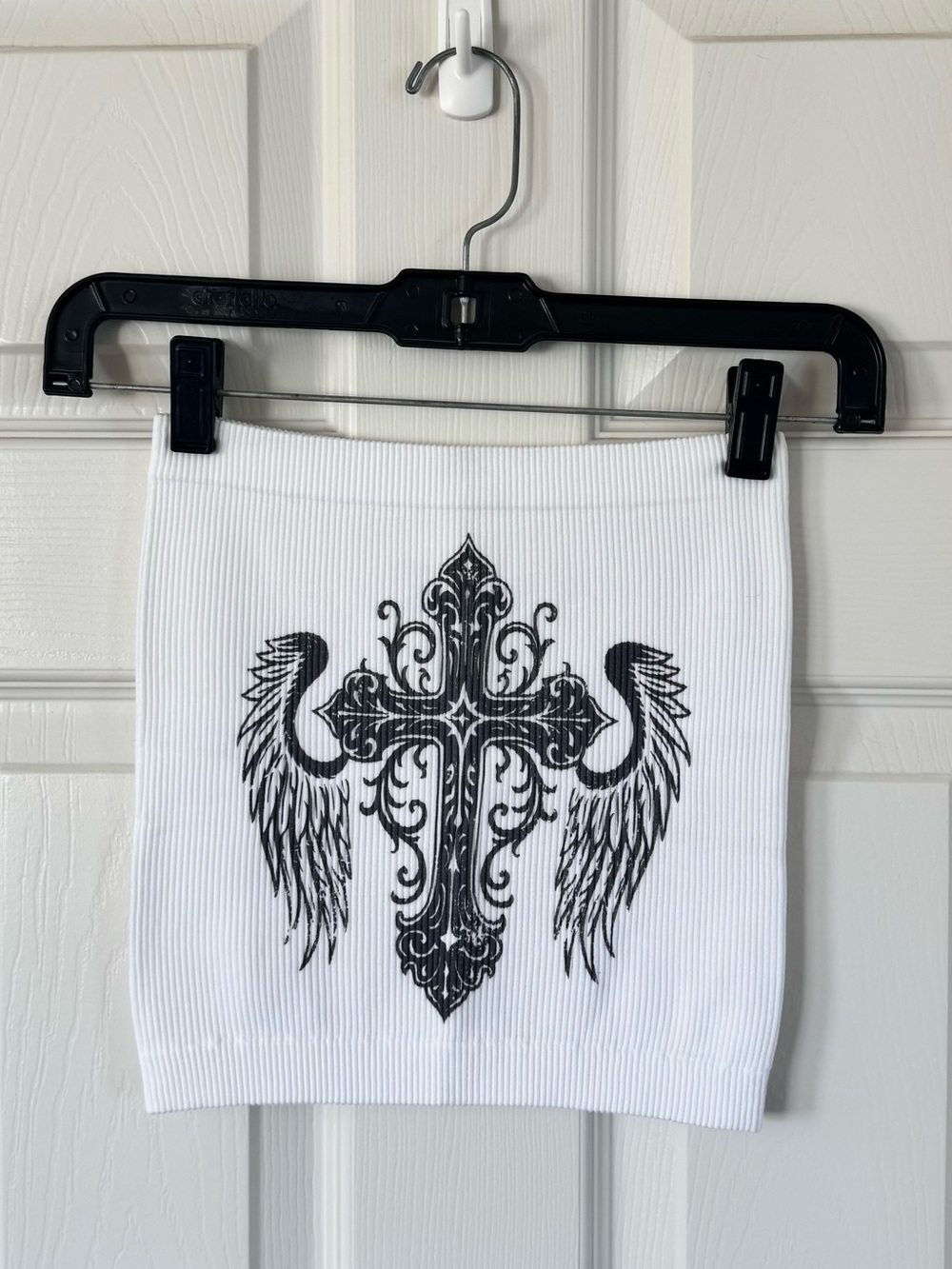 White Ribbed Cross Angel Wings Tube Top S Y2K Goth